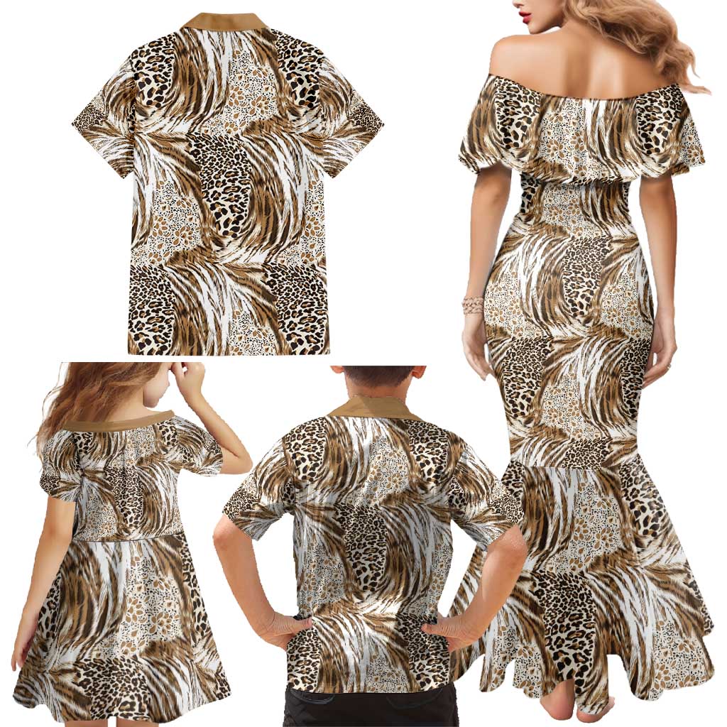 Wild Animal Skins Family Matching Mermaid Dress and Hawaiian Shirt Leopard Pattern - Wonder Print Shop