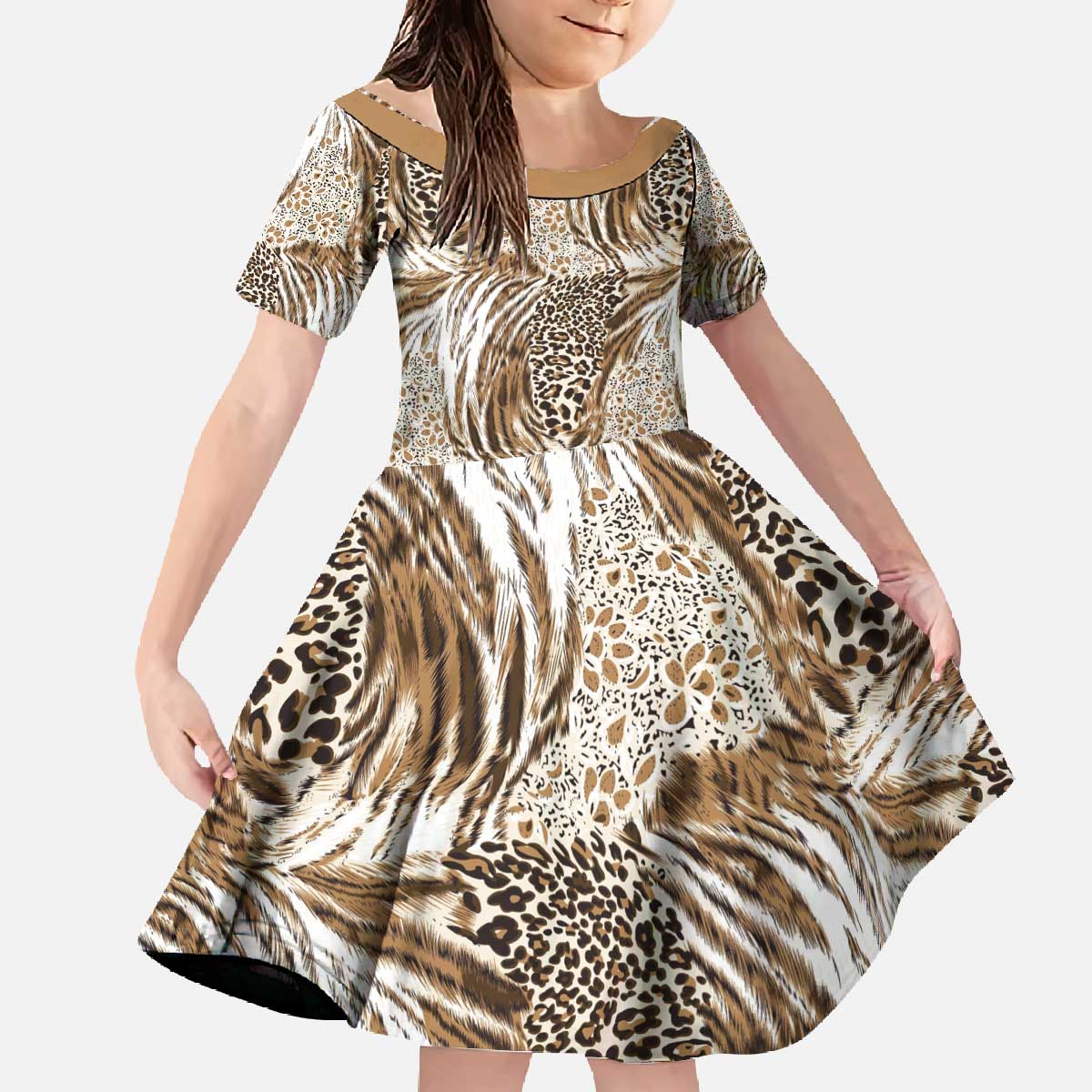Wild Animal Skins Family Matching Off The Shoulder Long Sleeve Dress and Hawaiian Shirt Leopard Pattern - Wonder Print Shop