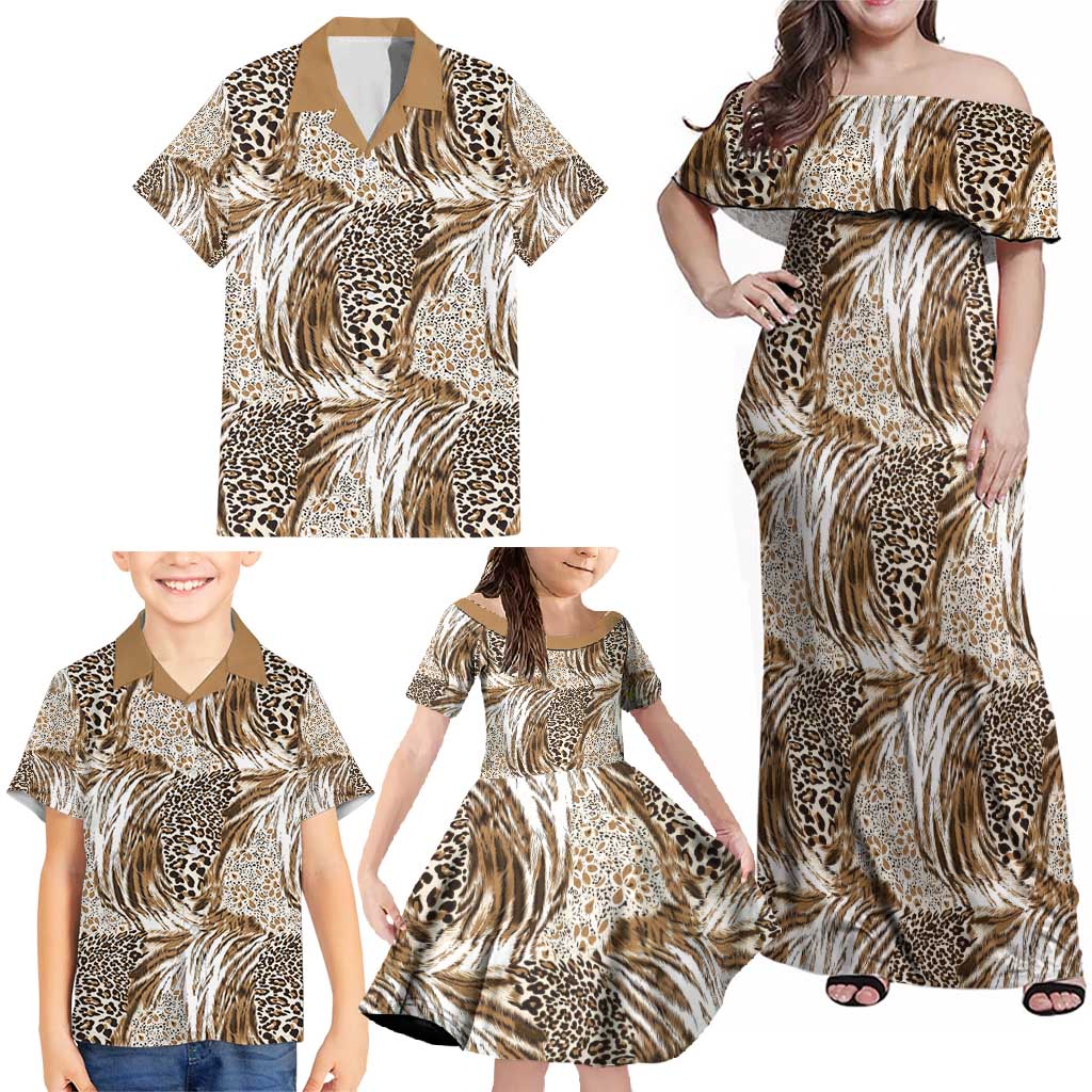 Wild Animal Skins Family Matching Off Shoulder Maxi Dress and Hawaiian Shirt Leopard Pattern - Wonder Print Shop