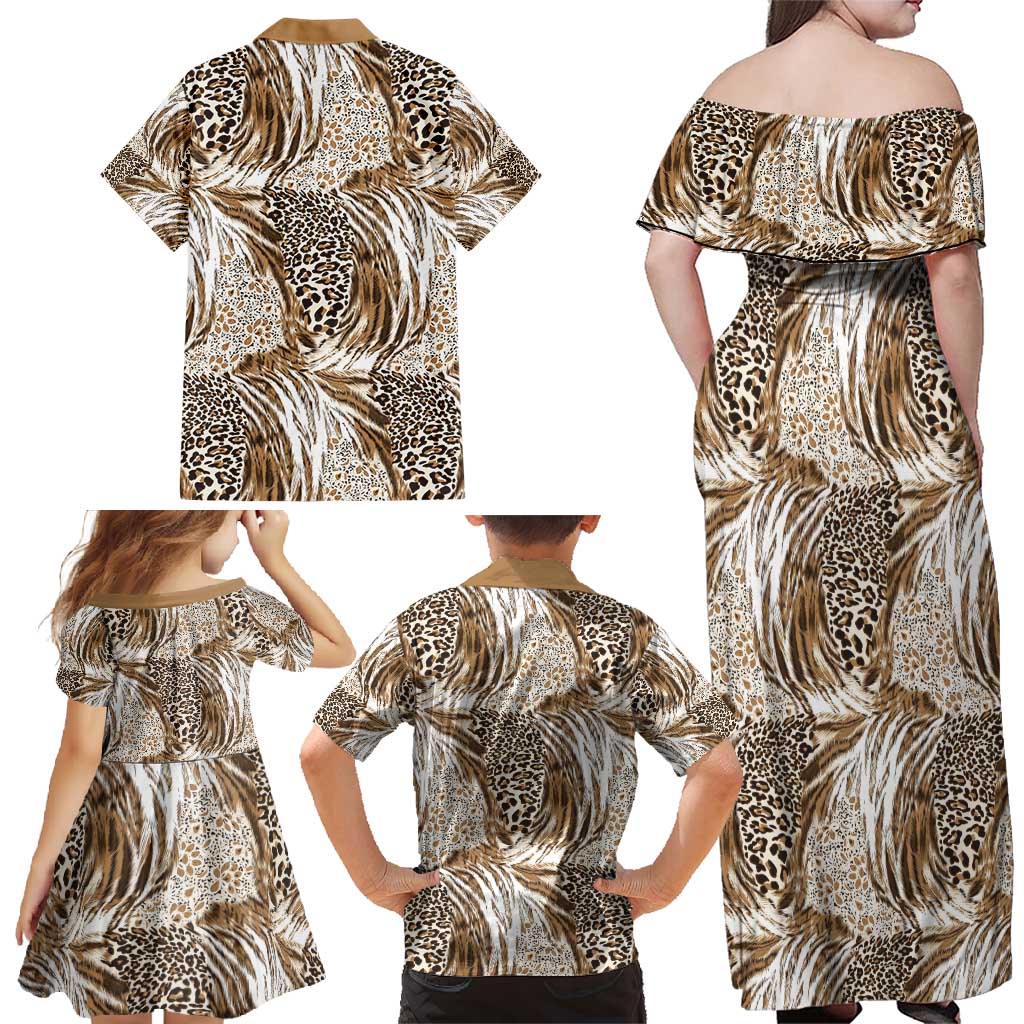 Wild Animal Skins Family Matching Off Shoulder Maxi Dress and Hawaiian Shirt Leopard Pattern - Wonder Print Shop