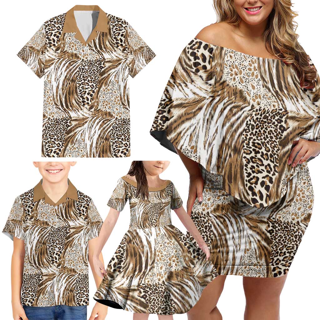 Wild Animal Skins Family Matching Off Shoulder Short Dress and Hawaiian Shirt Leopard Pattern - Wonder Print Shop