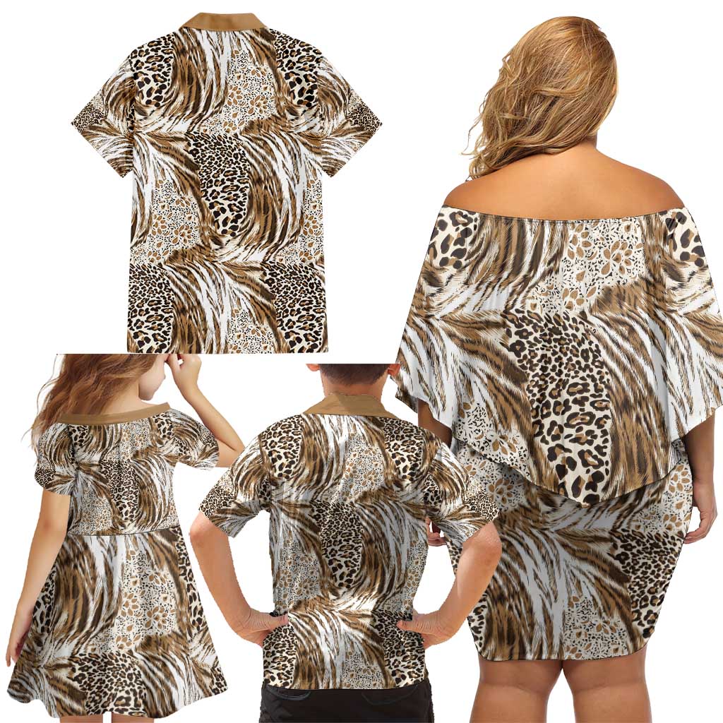 Wild Animal Skins Family Matching Off Shoulder Short Dress and Hawaiian Shirt Leopard Pattern - Wonder Print Shop