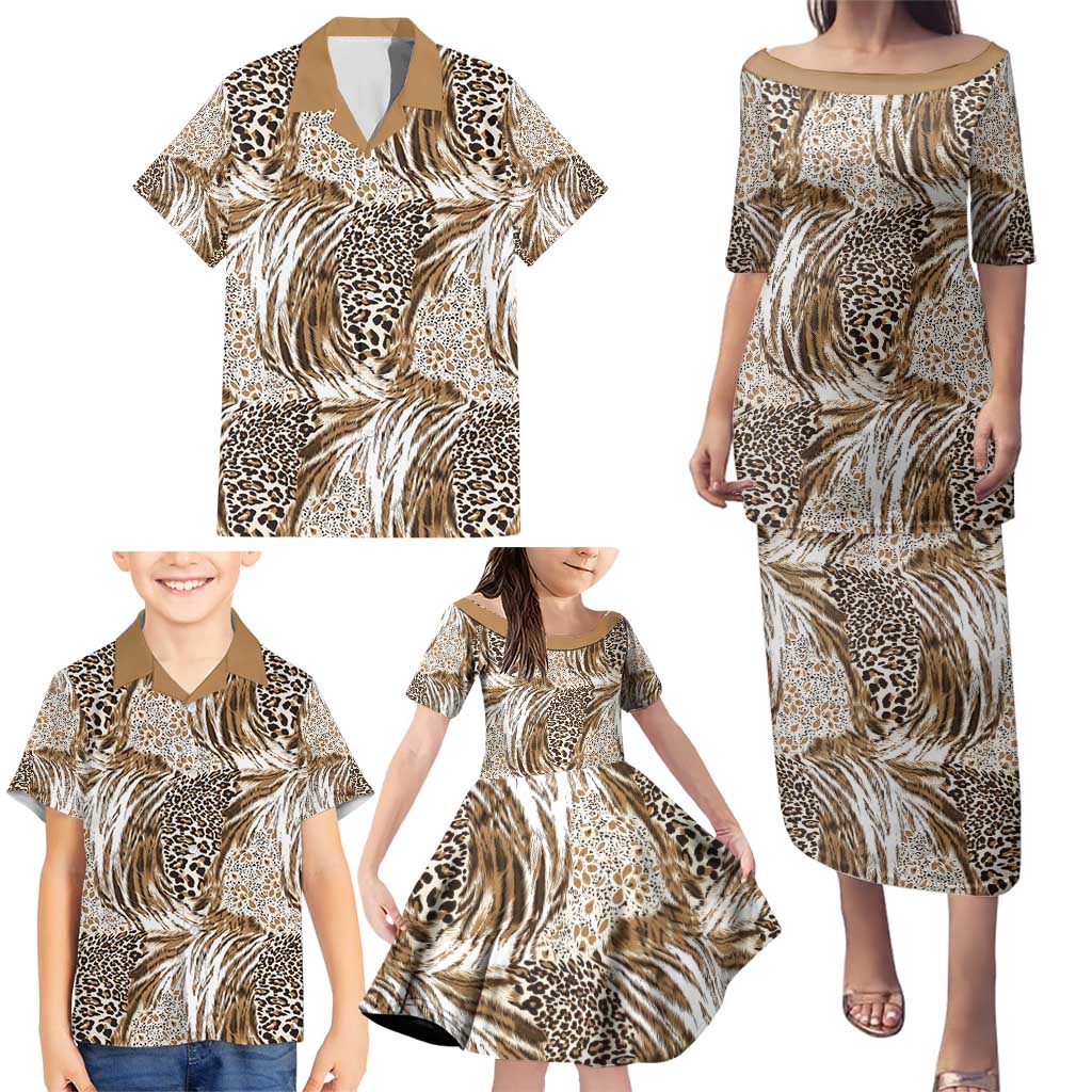 Wild Animal Skins Family Matching Puletasi and Hawaiian Shirt Leopard Pattern - Wonder Print Shop