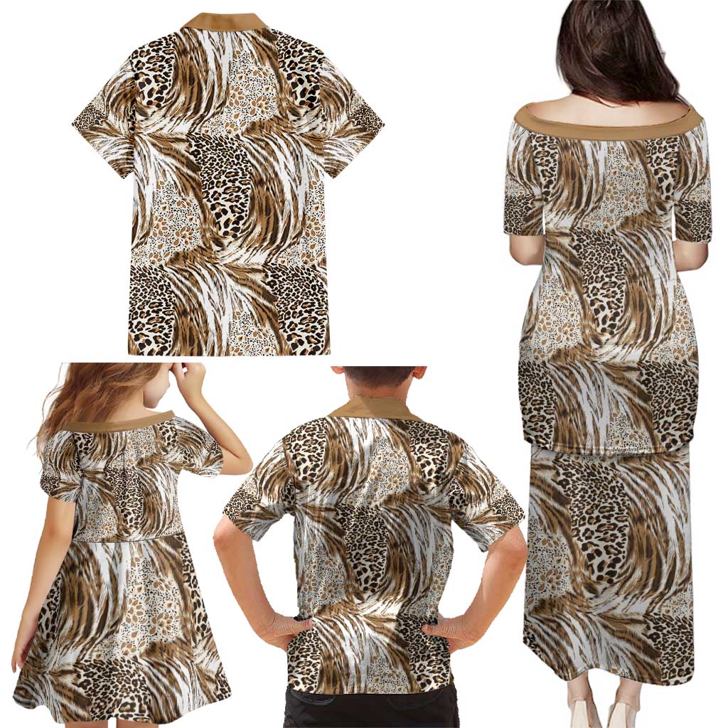 Wild Animal Skins Family Matching Puletasi and Hawaiian Shirt Leopard Pattern - Wonder Print Shop