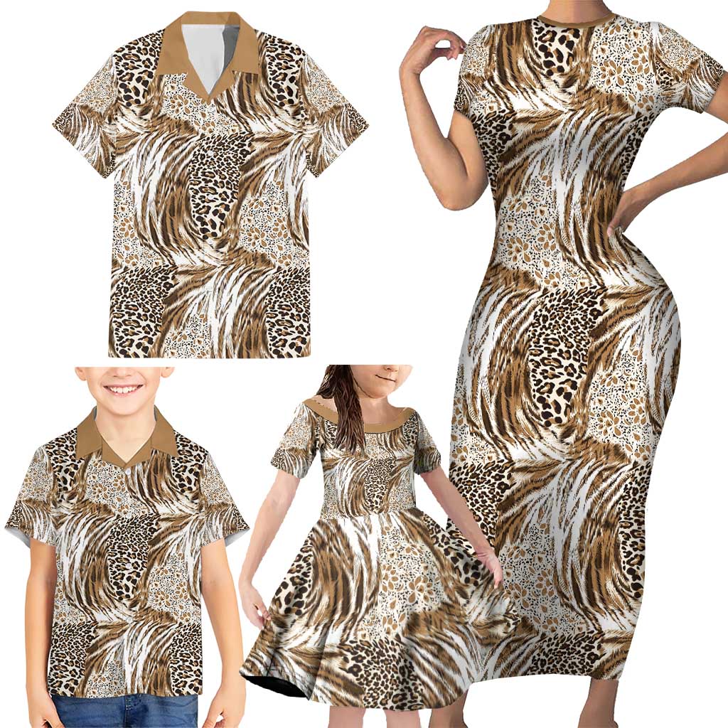 Wild Animal Skins Family Matching Short Sleeve Bodycon Dress and Hawaiian Shirt Leopard Pattern - Wonder Print Shop