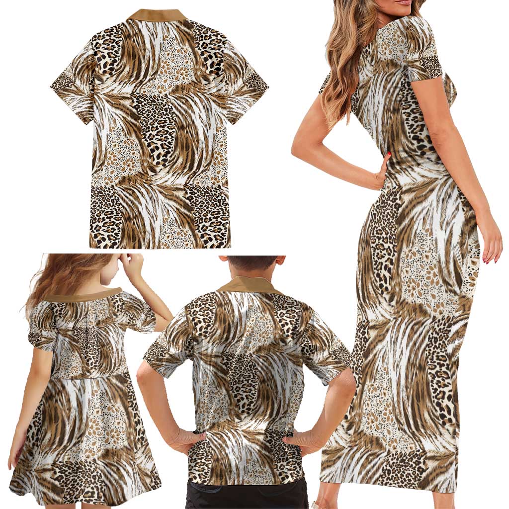 Wild Animal Skins Family Matching Short Sleeve Bodycon Dress and Hawaiian Shirt Leopard Pattern - Wonder Print Shop