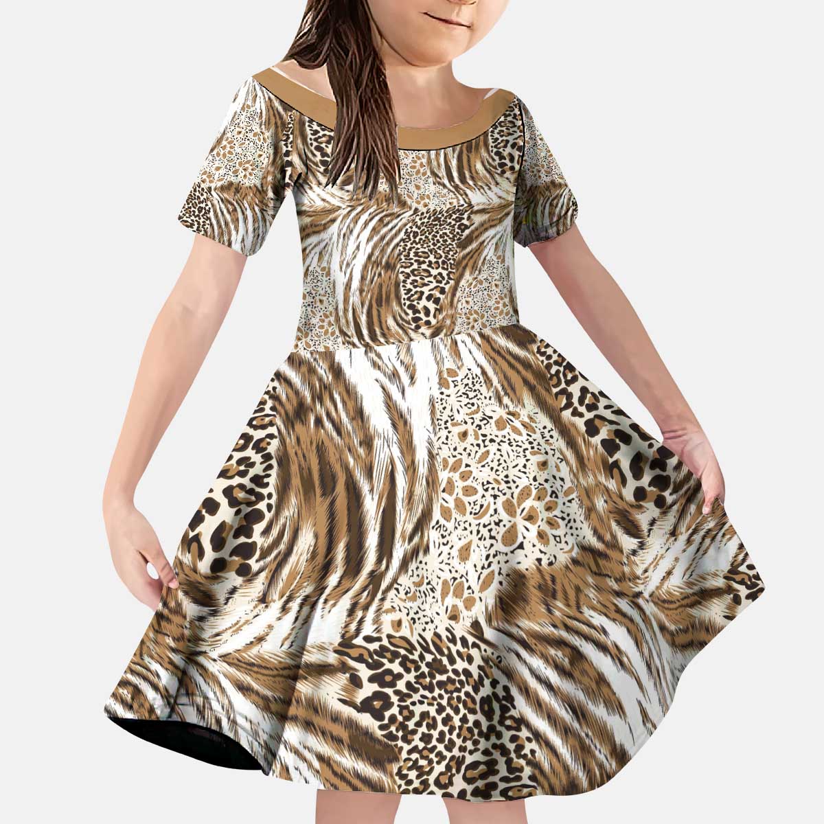 Wild Animal Skins Kid Short Sleeve Dress Leopard Pattern - Wonder Print Shop