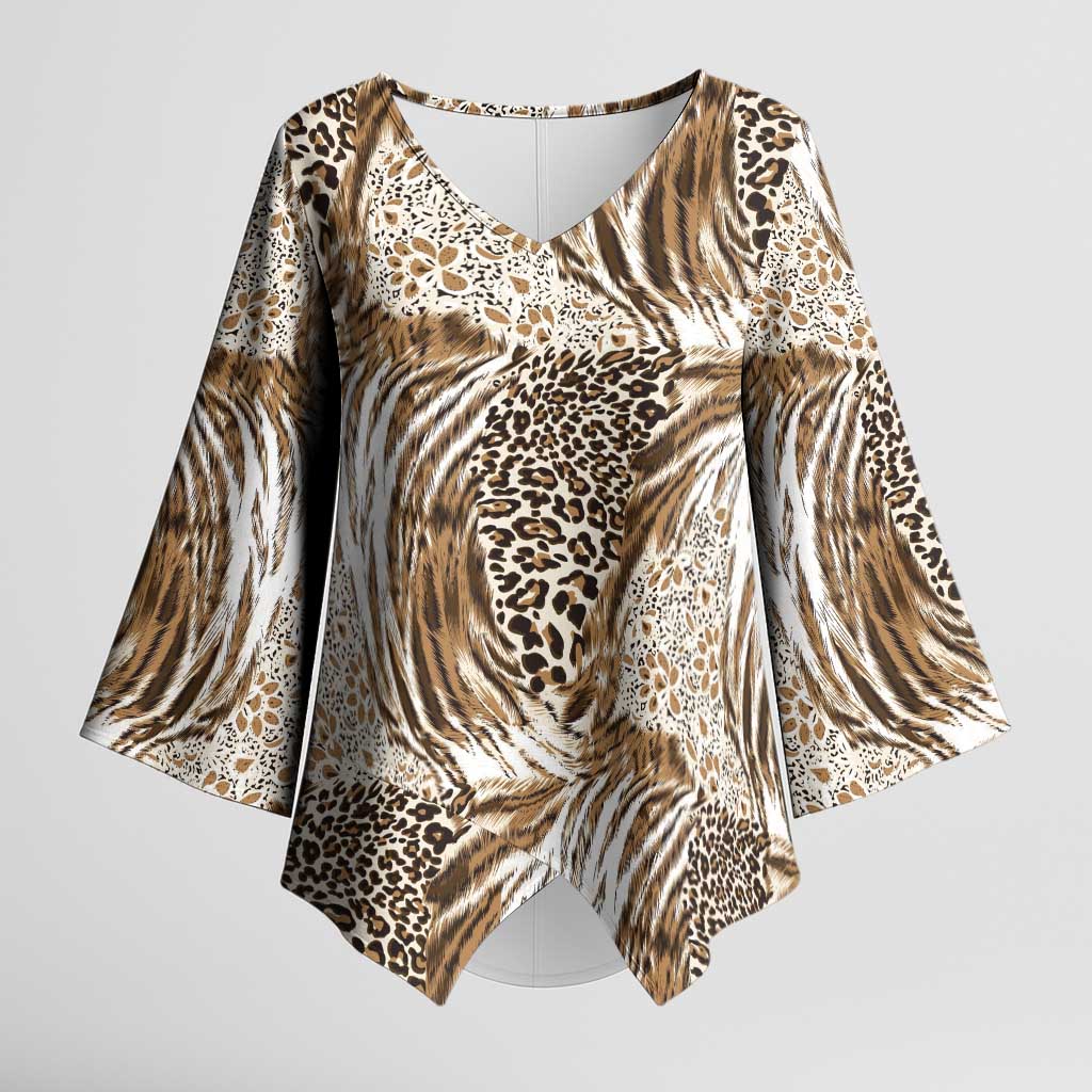Wild Animal Skins Kimono Sleeve Blouse Leopard Pattern - Wonder Print Shop