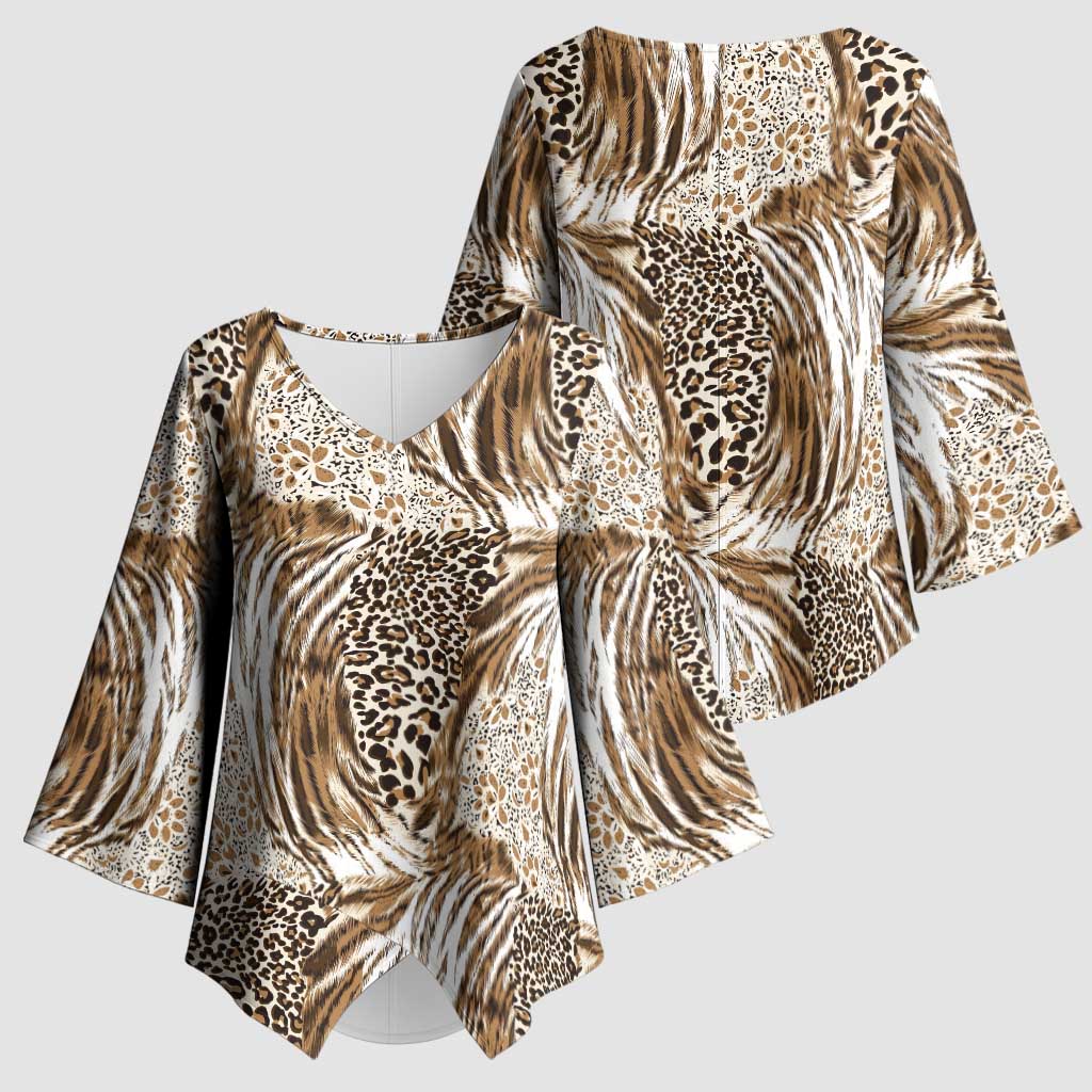 Wild Animal Skins Kimono Sleeve Blouse Leopard Pattern - Wonder Print Shop