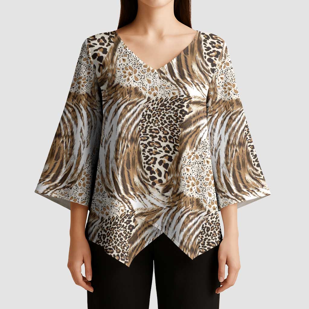 Wild Animal Skins Kimono Sleeve Blouse Leopard Pattern - Wonder Print Shop