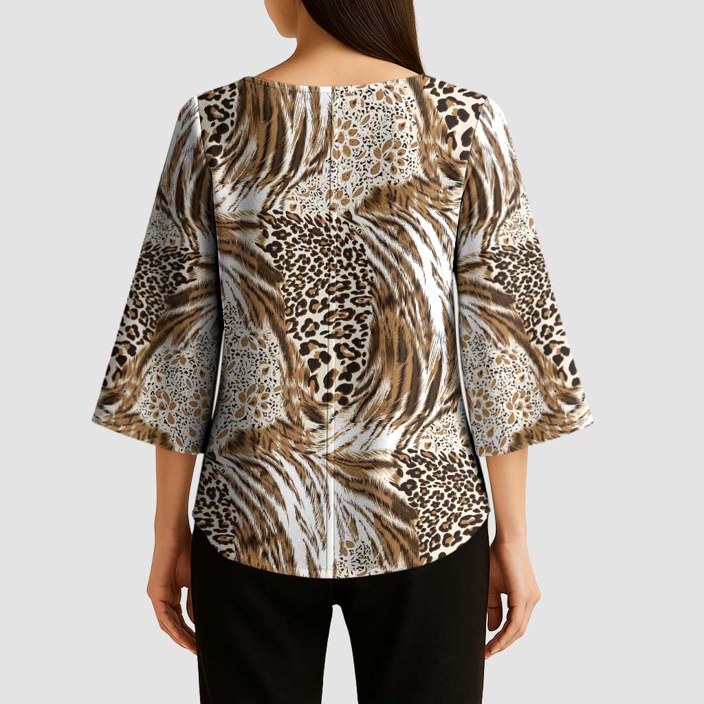 Wild Animal Skins Kimono Sleeve Blouse Leopard Pattern - Wonder Print Shop