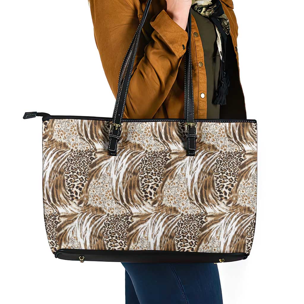 Wild Animal Skins Leather Tote Bag Leopard Pattern - Wonder Print Shop