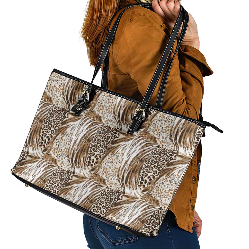 Wild Animal Skins Leather Tote Bag Leopard Pattern - Wonder Print Shop