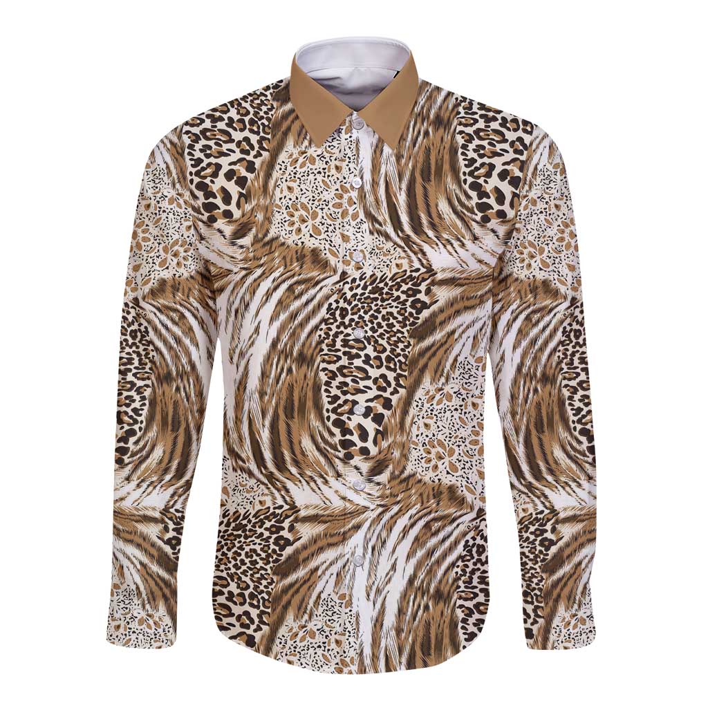 Wild Animal Skins Long Sleeve Button Shirt Leopard Pattern - Wonder Print Shop