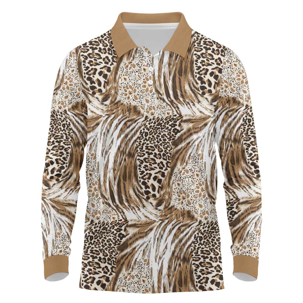 Wild Animal Skins Long Sleeve Polo Shirt Leopard Pattern - Wonder Print Shop
