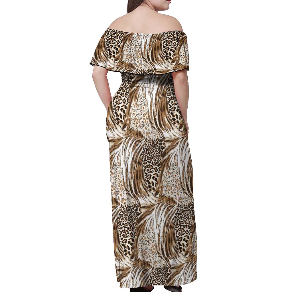 Wild Animal Skins Off Shoulder Maxi Dress Leopard Pattern - Wonder Print Shop