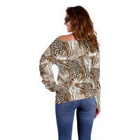 Wild Animal Skins Off Shoulder Sweater Leopard Pattern - Wonder Print Shop