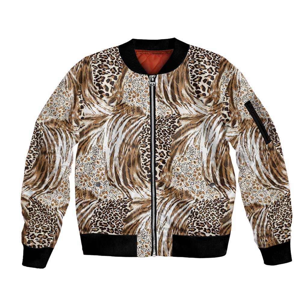 Wild Animal Skins Sleeve Zip Bomber Jacket Leopard Pattern - Wonder Print Shop