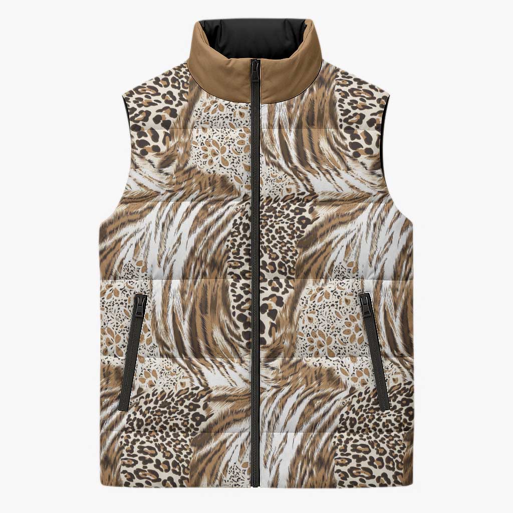 Wild Animal Skins Sleeveless Puffer Jacket Leopard Pattern - Wonder Print Shop