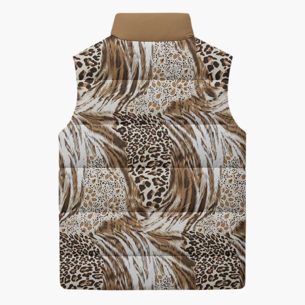 Wild Animal Skins Sleeveless Puffer Jacket Leopard Pattern - Wonder Print Shop
