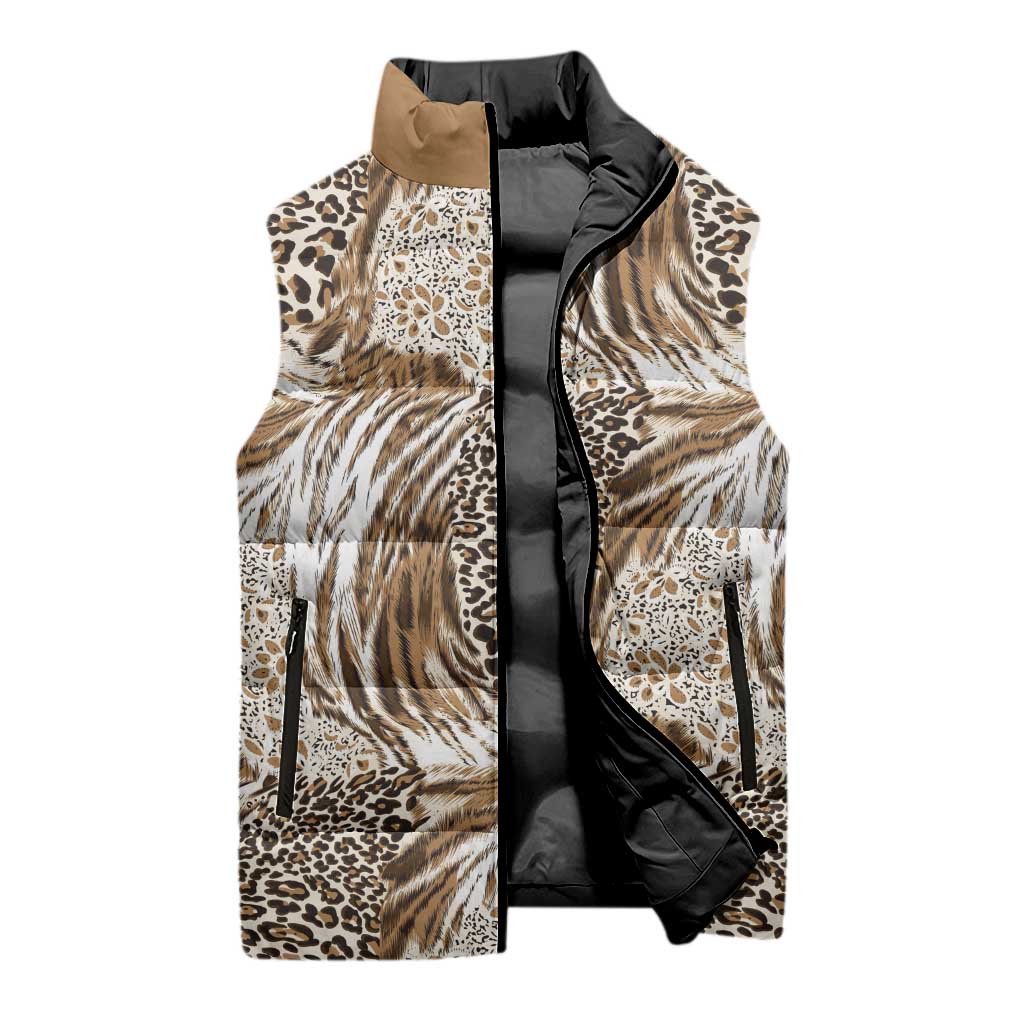 Wild Animal Skins Sleeveless Puffer Jacket Leopard Pattern - Wonder Print Shop