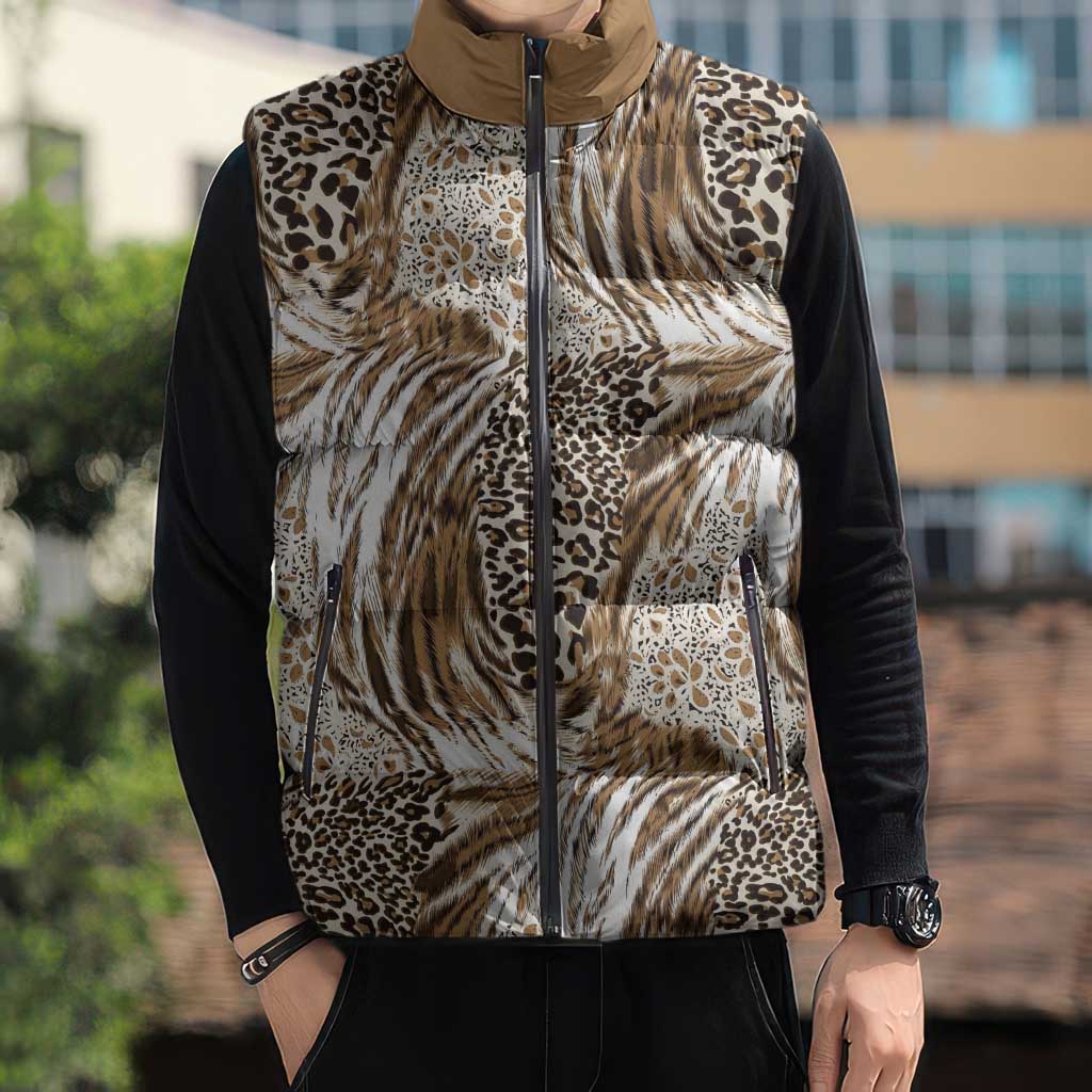 Wild Animal Skins Sleeveless Puffer Jacket Leopard Pattern - Wonder Print Shop