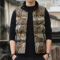 Wild Animal Skins Sleeveless Puffer Jacket Leopard Pattern - Wonder Print Shop