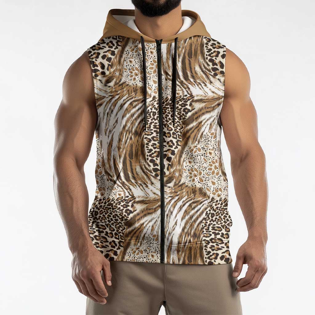 Wild Animal Skins Sleeveless Zip Hoodie Leopard Pattern - Wonder Print Shop