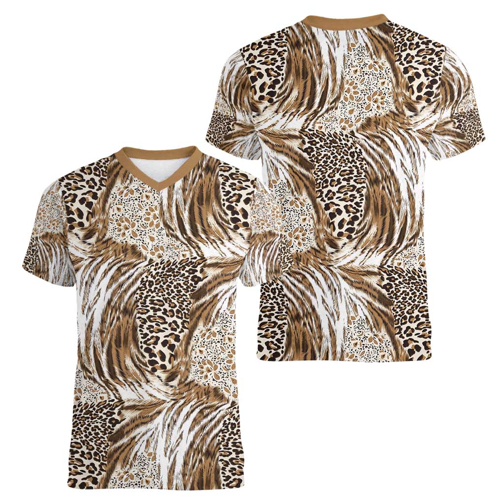 Wild Animal Skins Women V-Neck T-Shirt Leopard Pattern - Wonder Print Shop
