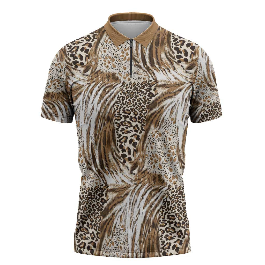 Wild Animal Skins Zipper Polo Shirt Leopard Pattern - Wonder Print Shop