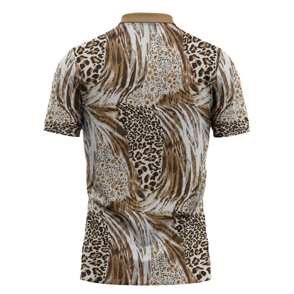 Wild Animal Skins Zipper Polo Shirt Leopard Pattern - Wonder Print Shop