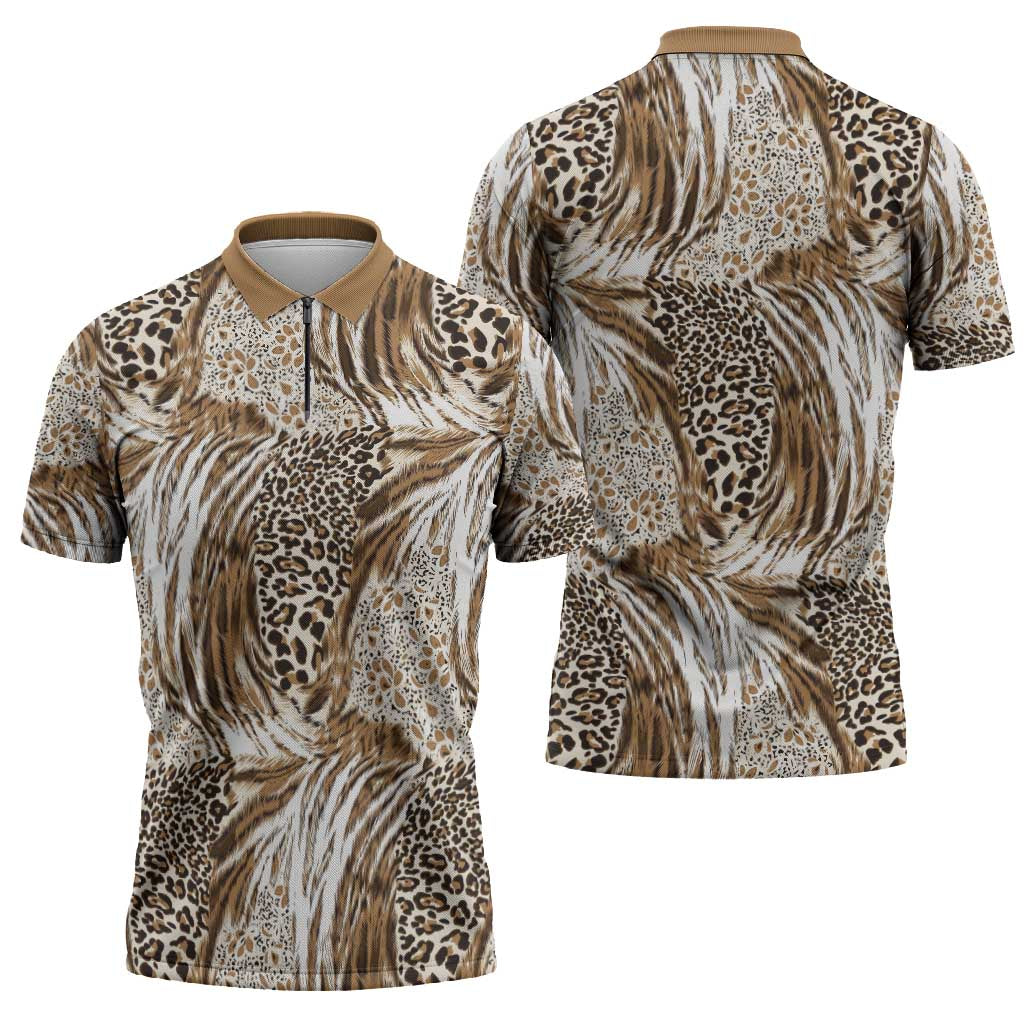 Wild Animal Skins Zipper Polo Shirt Leopard Pattern - Wonder Print Shop