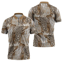 Wild Animal Skins Zipper Polo Shirt Leopard Pattern - Wonder Print Shop