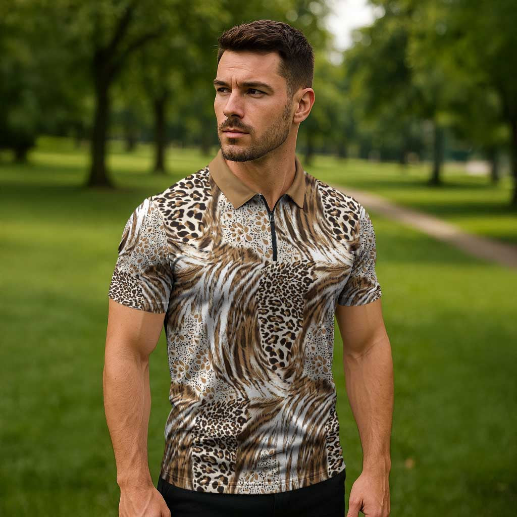 Wild Animal Skins Zipper Polo Shirt Leopard Pattern - Wonder Print Shop
