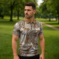 Wild Animal Skins Zipper Polo Shirt Leopard Pattern - Wonder Print Shop