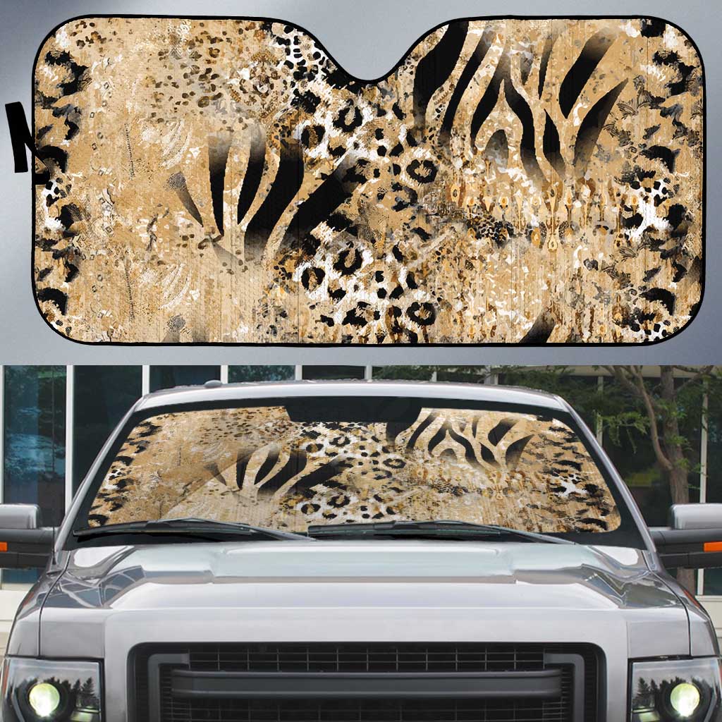 Wild Animal Skins Auto Sun Shade Zebra Tiger Leopard Mix Skin - Wonder Print Shop