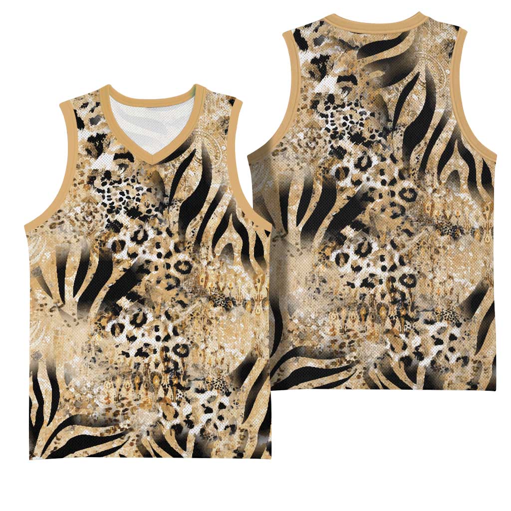 Wild Animal Skins Basketball Jersey Zebra Tiger Leopard Mix Skin - Wonder Print Shop
