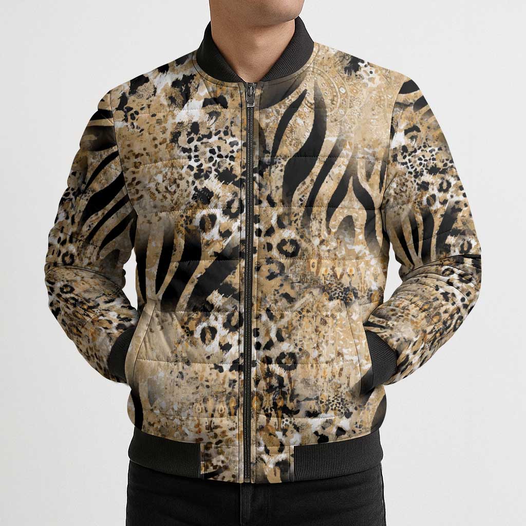 Wild Animal Skins Bomber Puffer Jacket Zebra Tiger Leopard Mix Skin - Wonder Print Shop