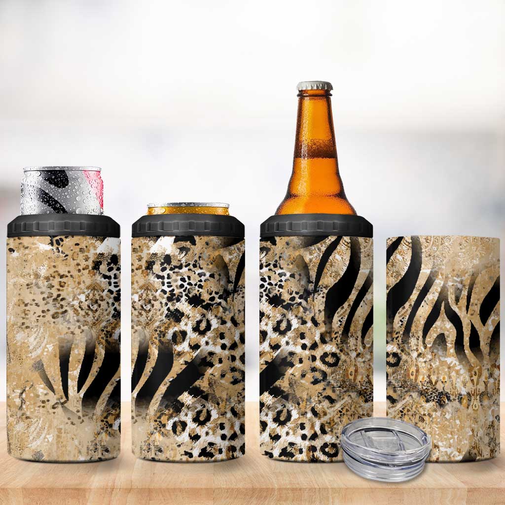 Wild Animal Skins 4 in 1 Can Cooler Tumbler Zebra Tiger Leopard Mix Skin - Wonder Print Shop
