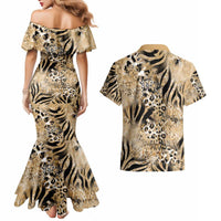 Wild Animal Skins Couples Matching Mermaid Dress and Hawaiian Shirt Zebra Tiger Leopard Mix Skin - Wonder Print Shop