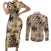 Wild Animal Skins Couples Matching Short Sleeve Bodycon Dress and Long Sleeve Button Shirt Zebra Tiger Leopard Mix Skin - Wonder Print Shop