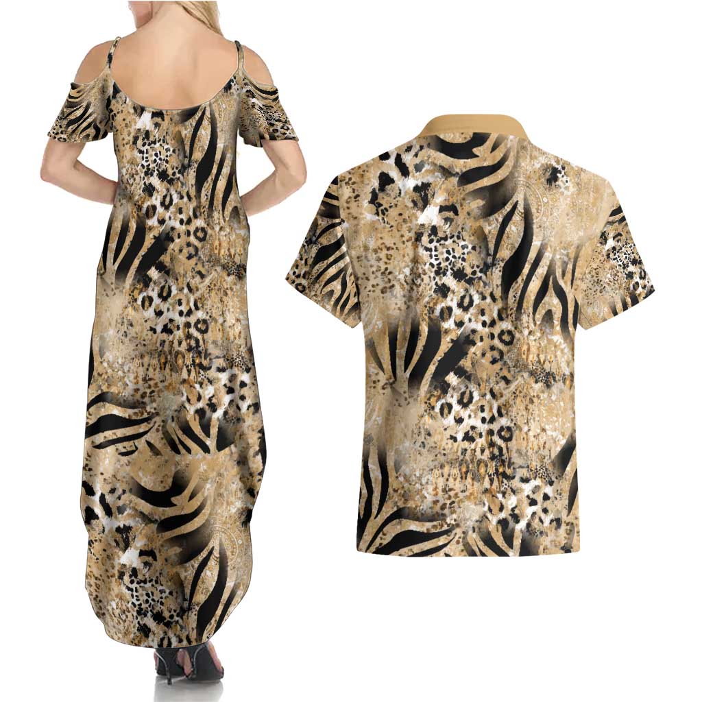 Wild Animal Skins Couples Matching Summer Maxi Dress and Hawaiian Shirt Zebra Tiger Leopard Mix Skin - Wonder Print Shop