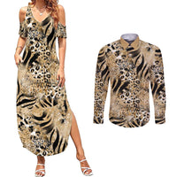 Wild Animal Skins Couples Matching Summer Maxi Dress and Long Sleeve Button Shirt Zebra Tiger Leopard Mix Skin - Wonder Print Shop