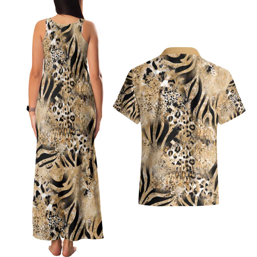 Wild Animal Skins Couples Matching Tank Maxi Dress and Hawaiian Shirt Zebra Tiger Leopard Mix Skin - Wonder Print Shop