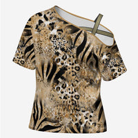 Wild Animal Skins Cross Shoulder Shirt Zebra Tiger Leopard Mix Skin - Wonder Print Shop