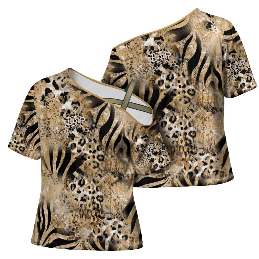 Wild Animal Skins Cross Shoulder Shirt Zebra Tiger Leopard Mix Skin - Wonder Print Shop