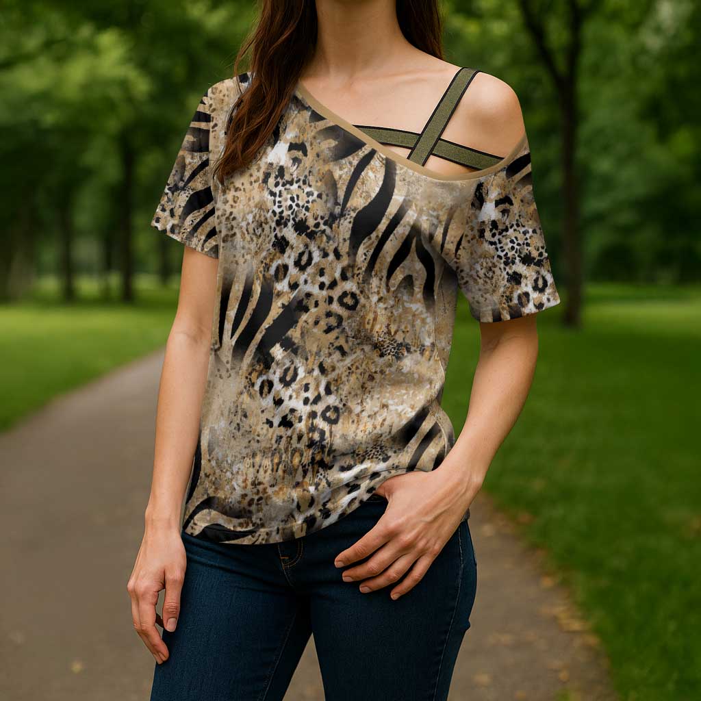 Wild Animal Skins Cross Shoulder Shirt Zebra Tiger Leopard Mix Skin - Wonder Print Shop