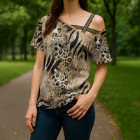 Wild Animal Skins Cross Shoulder Shirt Zebra Tiger Leopard Mix Skin - Wonder Print Shop