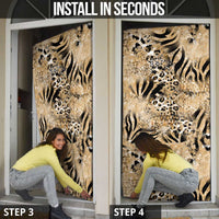 Wild Animal Skins Door Cover Zebra Tiger Leopard Mix Skin - Wonder Print Shop
