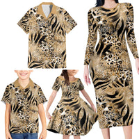 Wild Animal Skins Family Matching Long Sleeve Bodycon Dress and Hawaiian Shirt Zebra Tiger Leopard Mix Skin - Wonder Print Shop